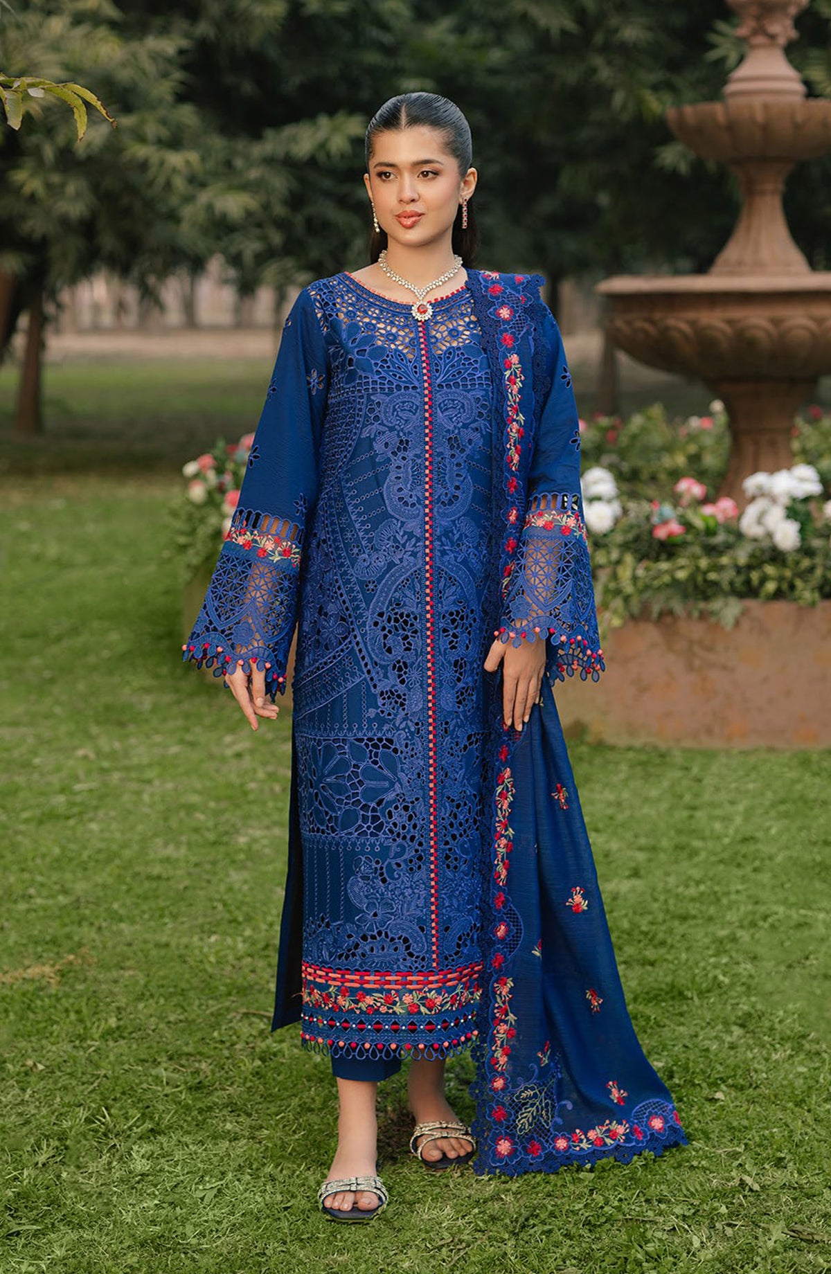 Freesia by Bin Ilyas Embroidered Lawn Unstitched 3 Piece Suit - D-106 B - BL25FRL - Blue - Summer Collection