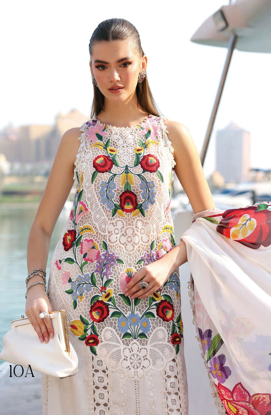 Maria B Luxury Embroidered Lawn Unstitched 3 Piece Suit - 10A - MAB26LLW - White - Summer Collection