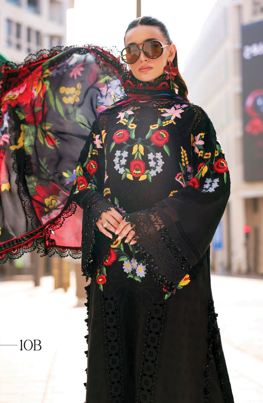 Maria B Luxury Embroidered Lawn Unstitched 3 Piece Suit - 10B - MAB26LLW - Black - Summer Collection