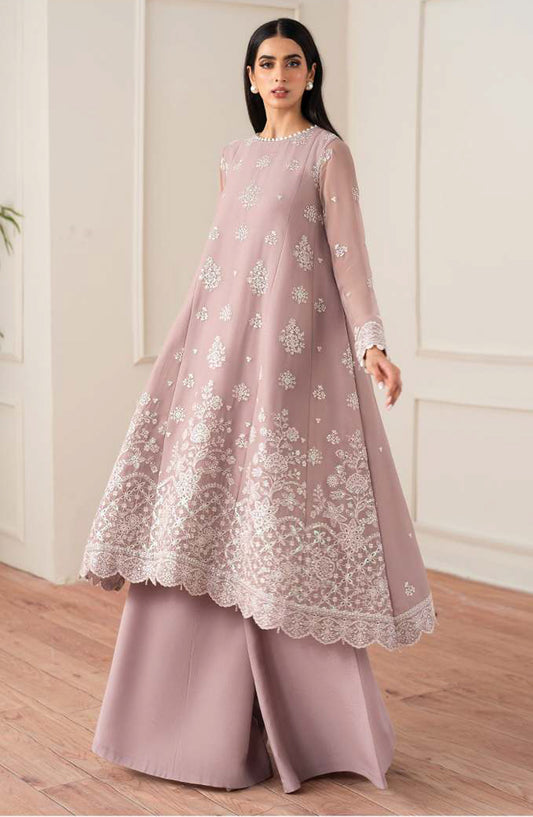 Farasha Luxury Essence Formals Embroidered Chiffon Unstitched 3 Piece Suit - Powder Bloom - FSH25EF - Pink - Festive Collection