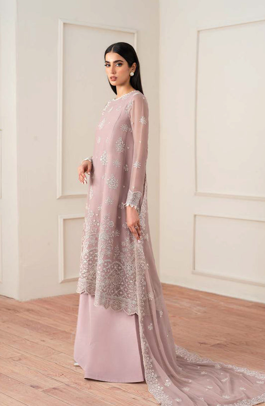 Farasha Luxury Essence Formals Embroidered Chiffon Unstitched 3 Piece Suit - Powder Bloom - FSH25EF - Pink - Festive Collection