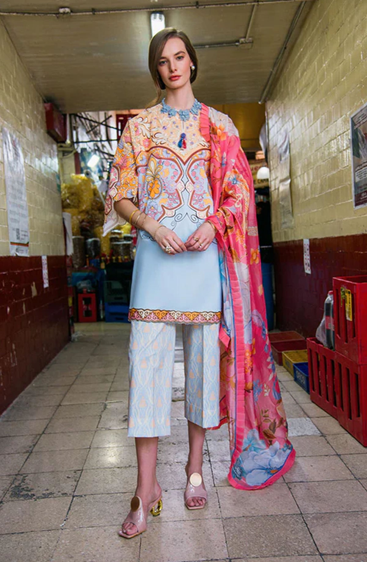 Hemline by Mushq Embroidered Lawn Unstitched 3 Piece Suit - Water Lily - MQ25LDHP - Blue - Summer Collection