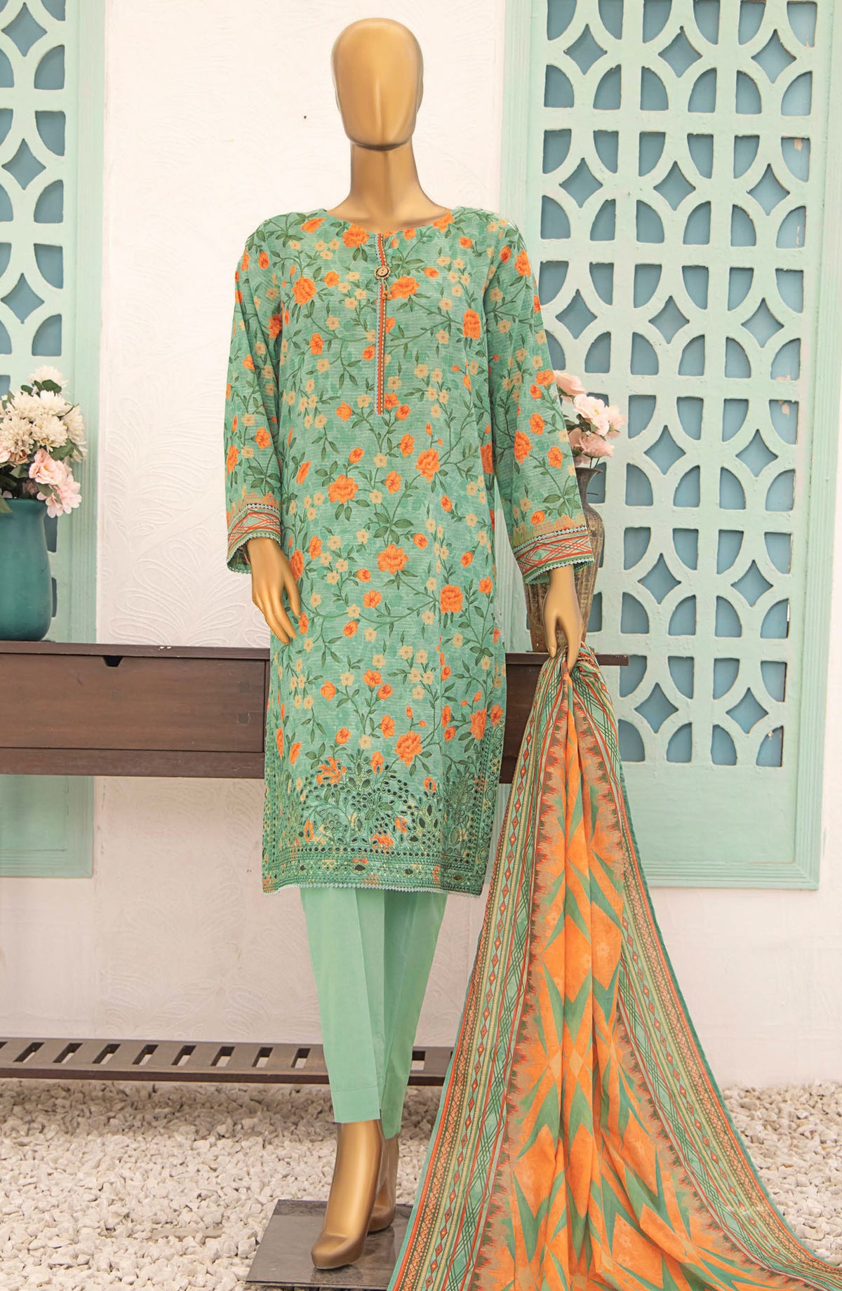 Vital by HZ Textile Embroidered Lawn Unstitched 3 Piece Suit - VEC-117 - HZ25VEBD - Green - Summer Collection