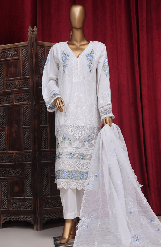 Bin Saeed Embroidered Cotton Stitched 3 Piece Suit - L-F-100 - BS25PCV3 - White - Summer Collection