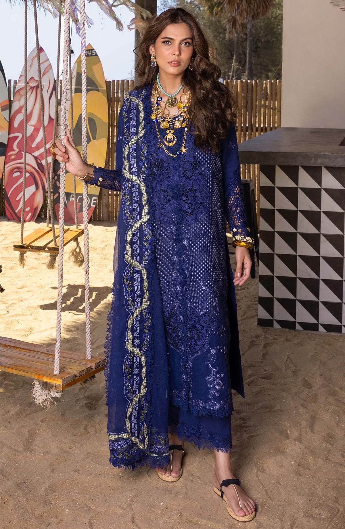 Saira Shakira Embroidered Lawn Unstitched 3 Piece Suit - LEYLA-B - SSK25L - Blue - Summer Collection