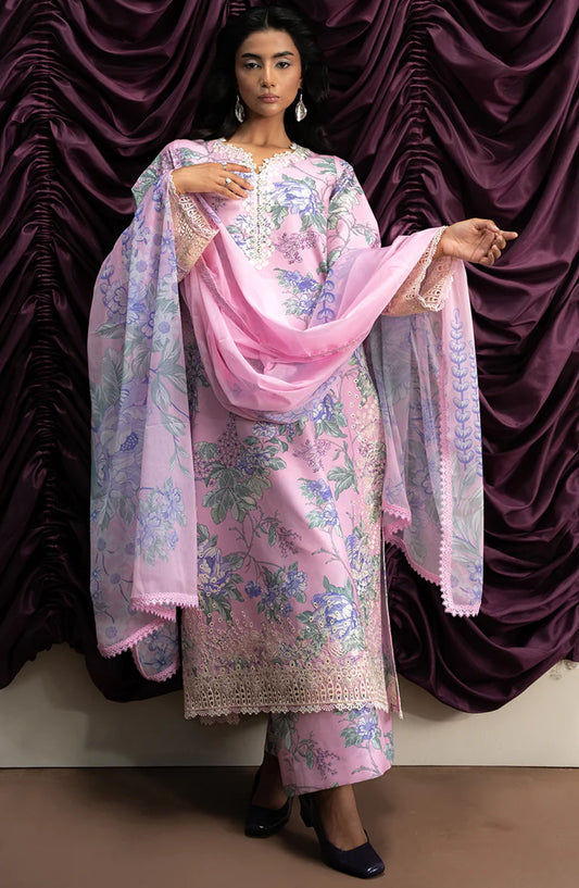 Ayzel Embroidered Lawn Unstitched 3 Piece Suit - Skyflora - AY25TBM - Pink - Summer Collection