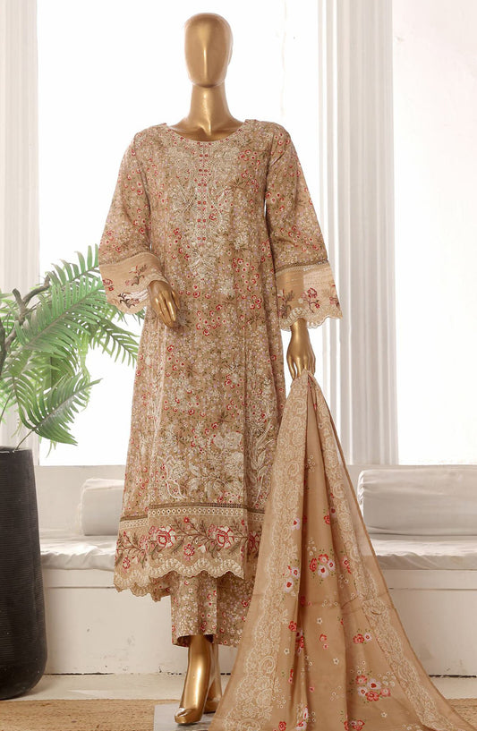Bin Saeed Embroidered Lawn Stitched 3 Piece Frock - SM-615 - BS25LFV2 - Peach - Summer Collection