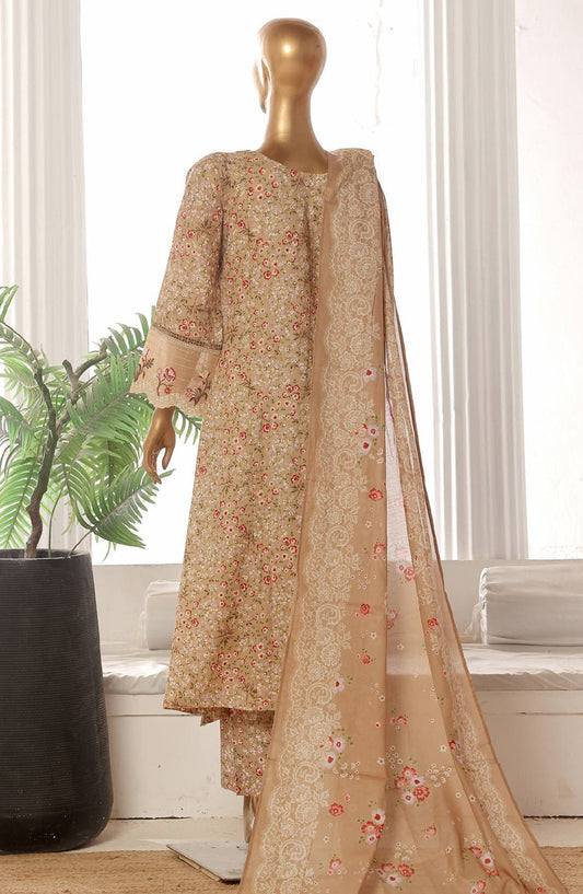 Bin Saeed Embroidered Lawn Stitched 3 Piece Frock - SM-615 - BS25LFV2 - Peach - Summer Collection