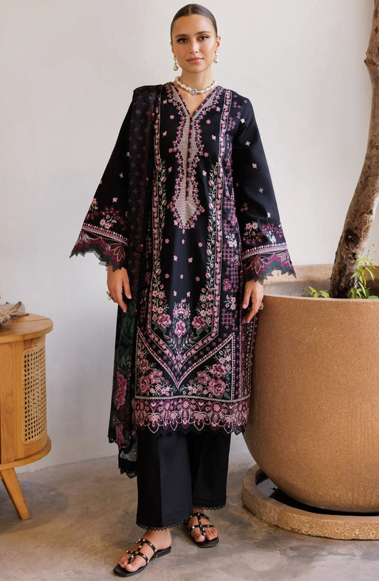 Xenia Embroidered Lawn Unstitched 3 Piece Suit - Zita - XF25LL - Black - Summer Collection