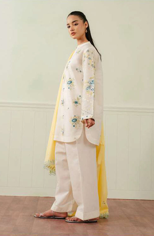 Coco by Zara Shahjahan Embroidered Lawn Unstitched 3 Piece Suit - D-10 B Nora - ZS25CL - White - Summer Collection