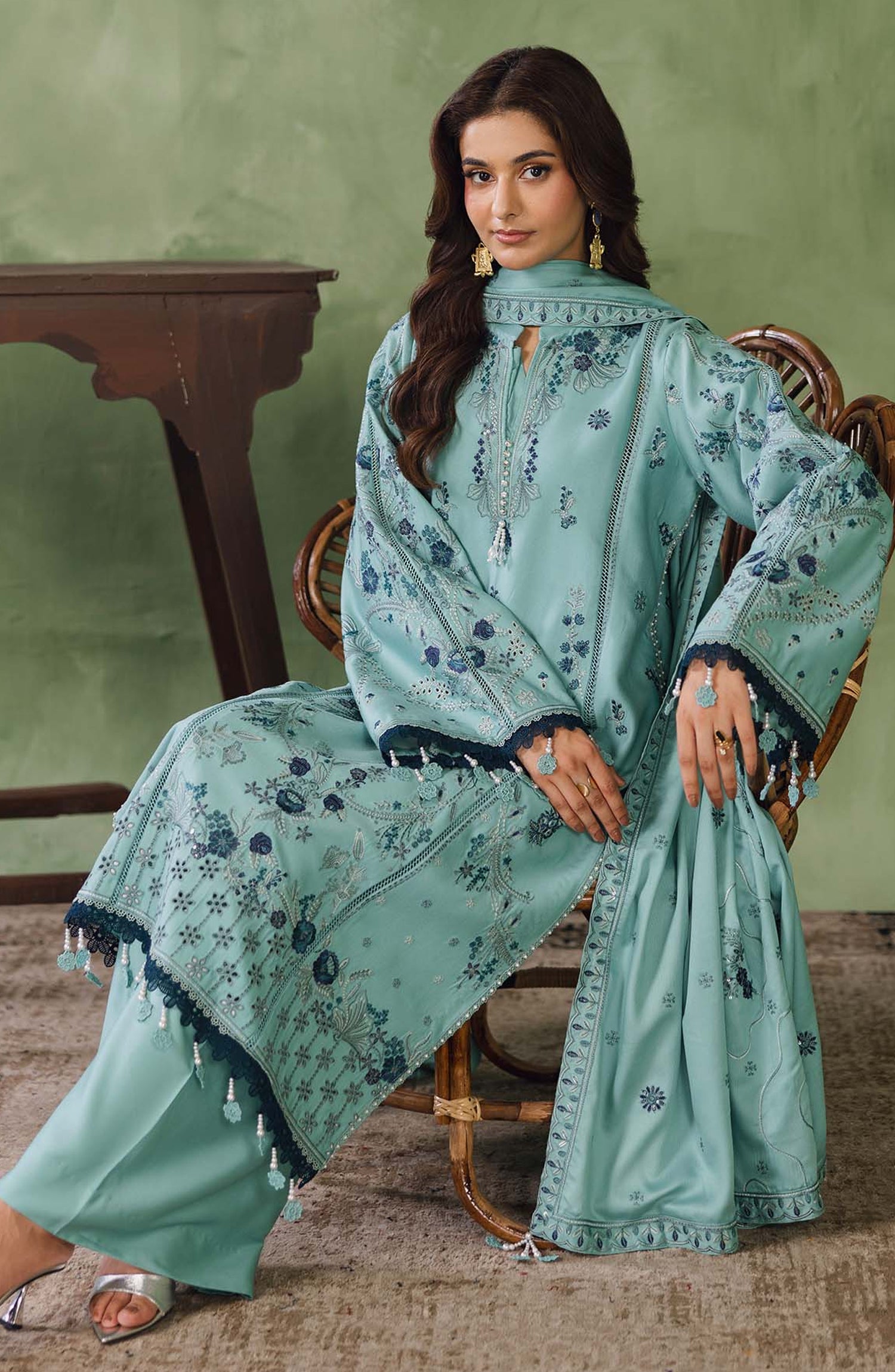 Peridot Embroidered Cotray Unstitched 3 Piece Suit - 593-B - PT26WT - Blue - Winter Collection