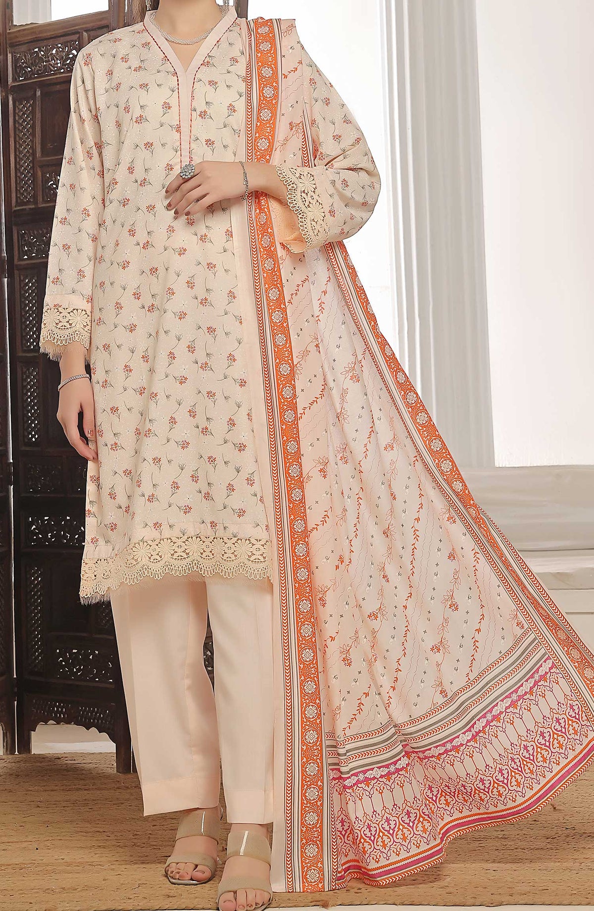 Amna Khadija Printed Wrinkle Free Unstitched 3 Piece - 1148 D - AK25WFV20 - Orange - Casual Collection