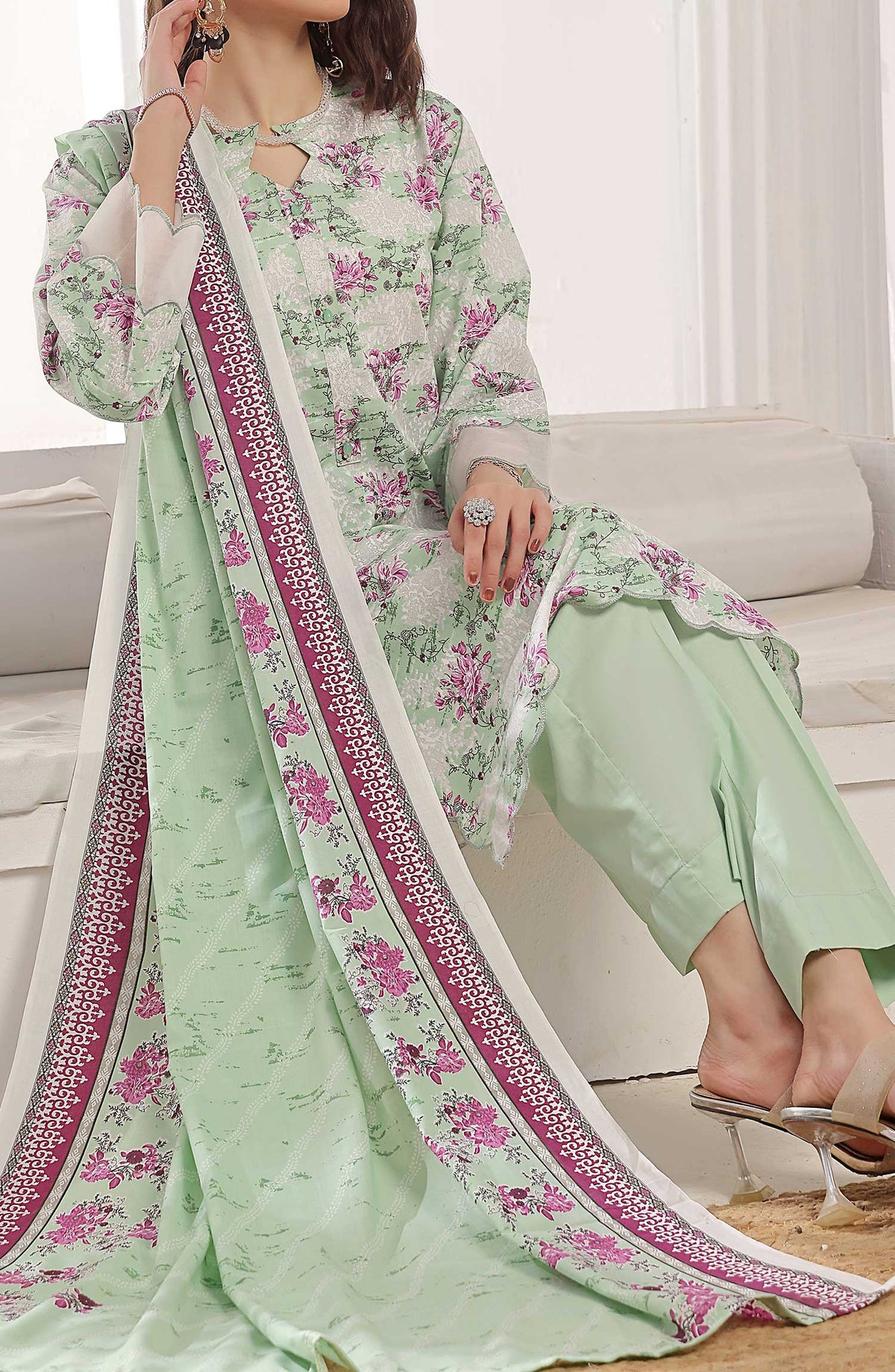 Amna Khadija Printed Wrinkle Free Unstitched 3 Piece - 1149 B - AK25WFV20 - Sea Green - Casual Collection