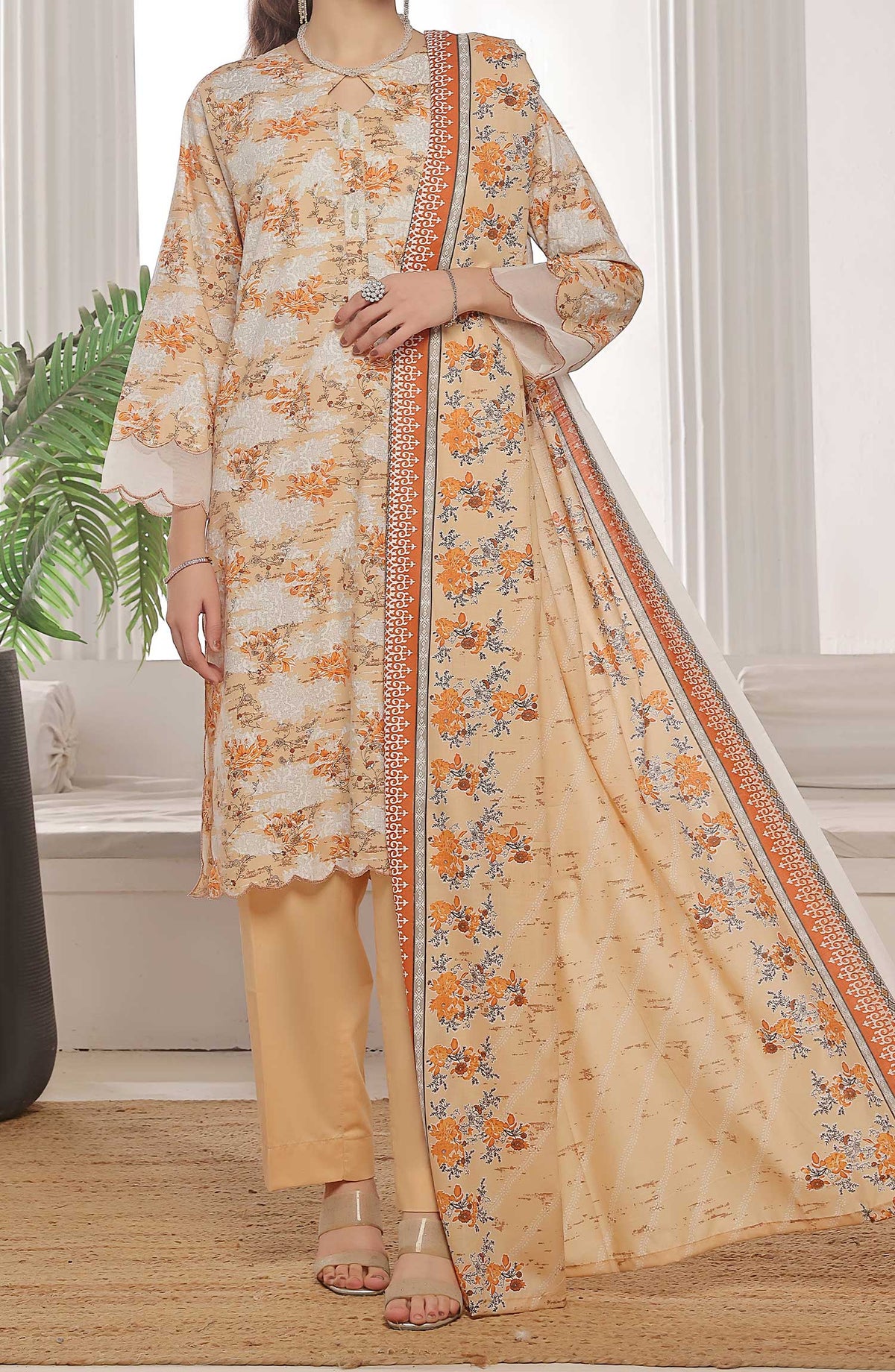 Amna Khadija Printed Wrinkle Free Unstitched 3 Piece - 1149 D - AK25WFV20 - Yellow - Casual Collection