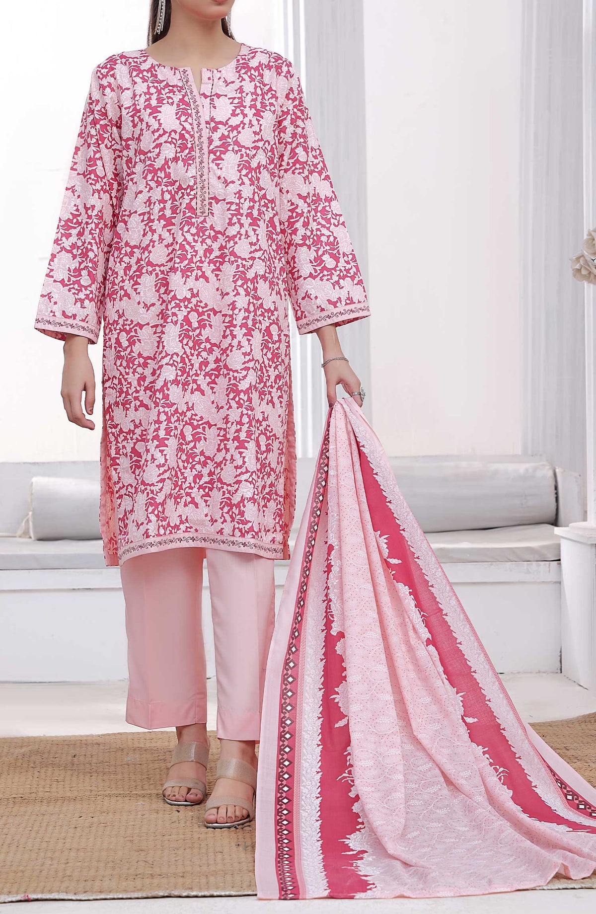 Amna Khadija Printed Wrinkle Free Unstitched 3 Piece - 1150 A - AK25WFV20 - Pink - Casual Collection