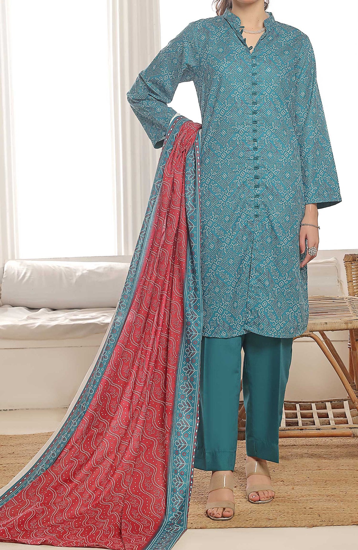 Amna Khadija Printed Wrinkle Free Unstitched 3 Piece - 1151 A - AK25WFV20 - Teal - Casual Collection