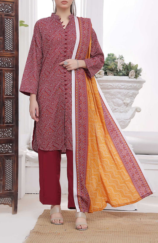 Amna Khadija Printed Wrinkle Free Unstitched 3 Piece - 1151 C - AK25WFV20 - Maroon - Casual Collection