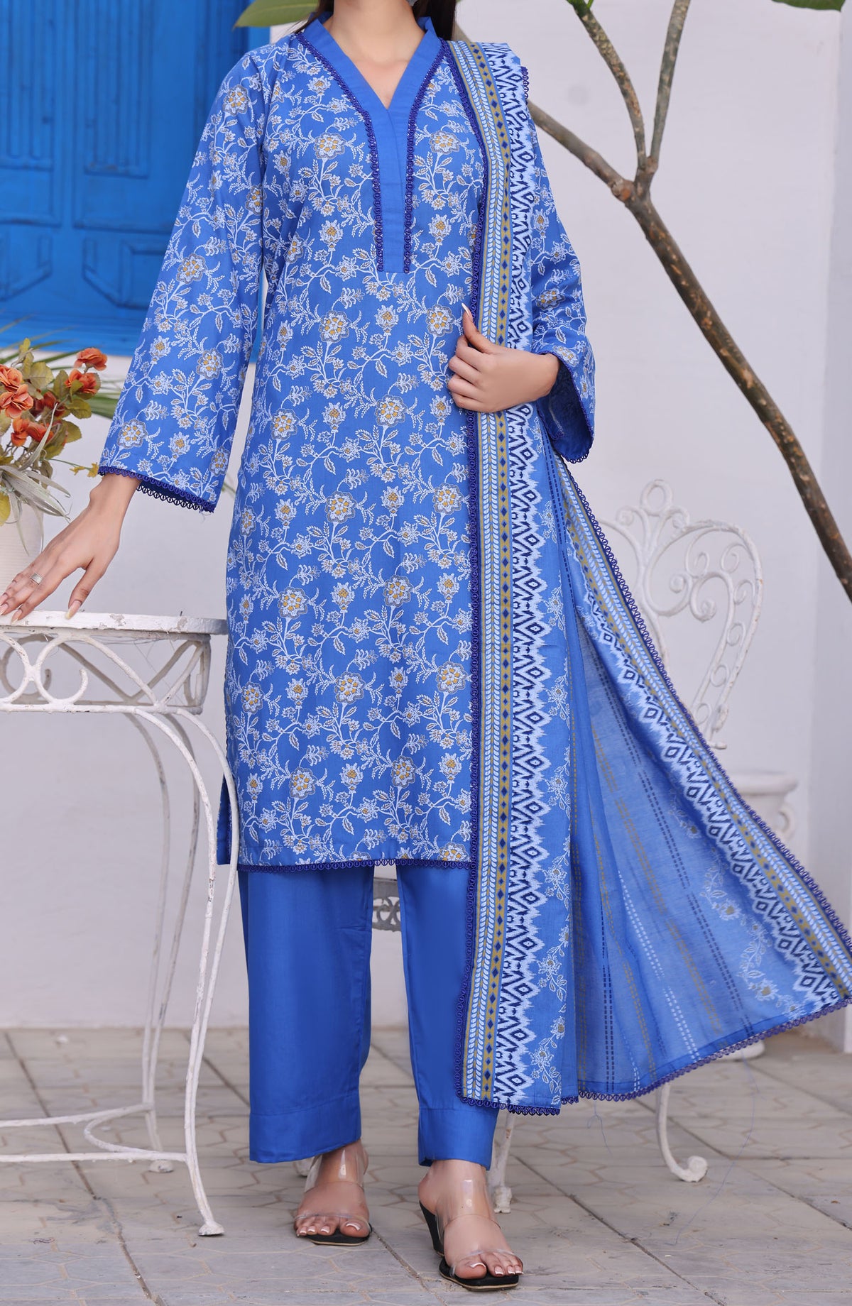 Amna Khadija Printed Wrinkle Free Unstitched 3 Piece Suit - 1154-A - AK25WFV26 - Blue - Casual Collection