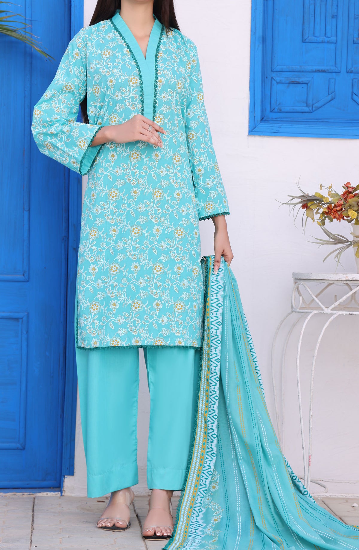 Amna Khadija Printed Wrinkle Free Unstitched 3 Piece Suit - 1154-C - AK25WFV26 - Blue - Casual Collection