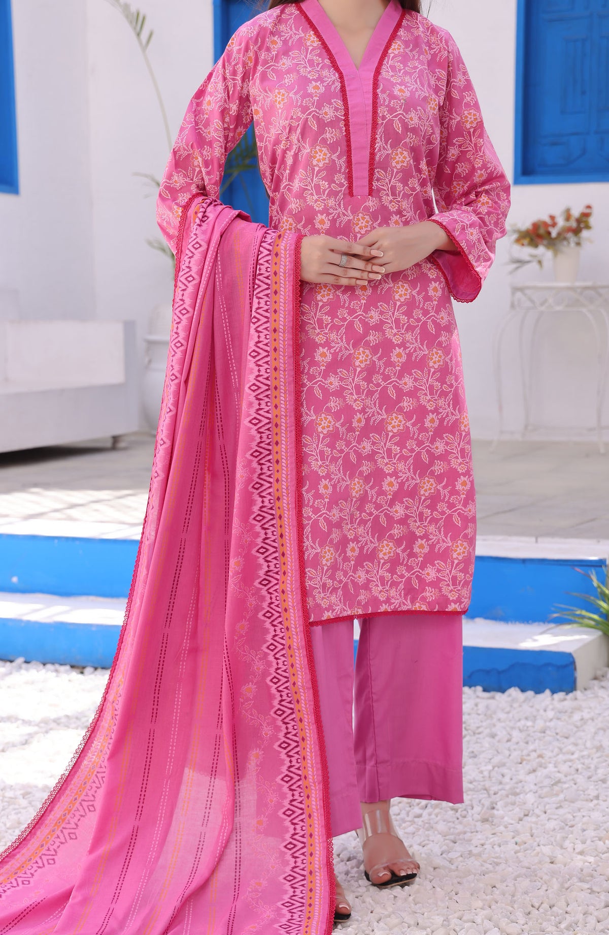 Amna Khadija Printed Wrinkle Free Unstitched 3 Piece Suit - 1154-D - AK25WFV26 - Pink - Casual Collection