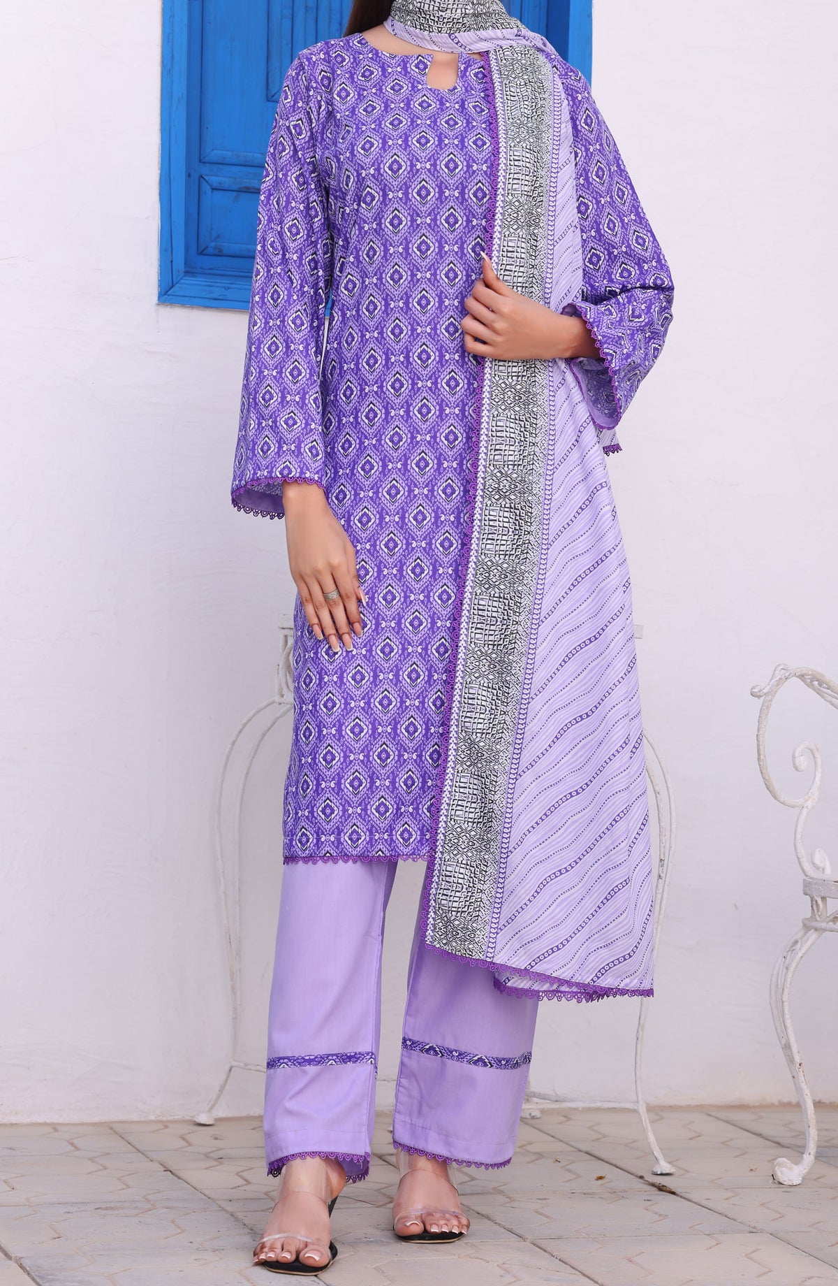 Amna Khadija Printed Wrinkle Free Unstitched 3 Piece Suit - 1155-C - AK25WFV26 - Purple - Casual Collection