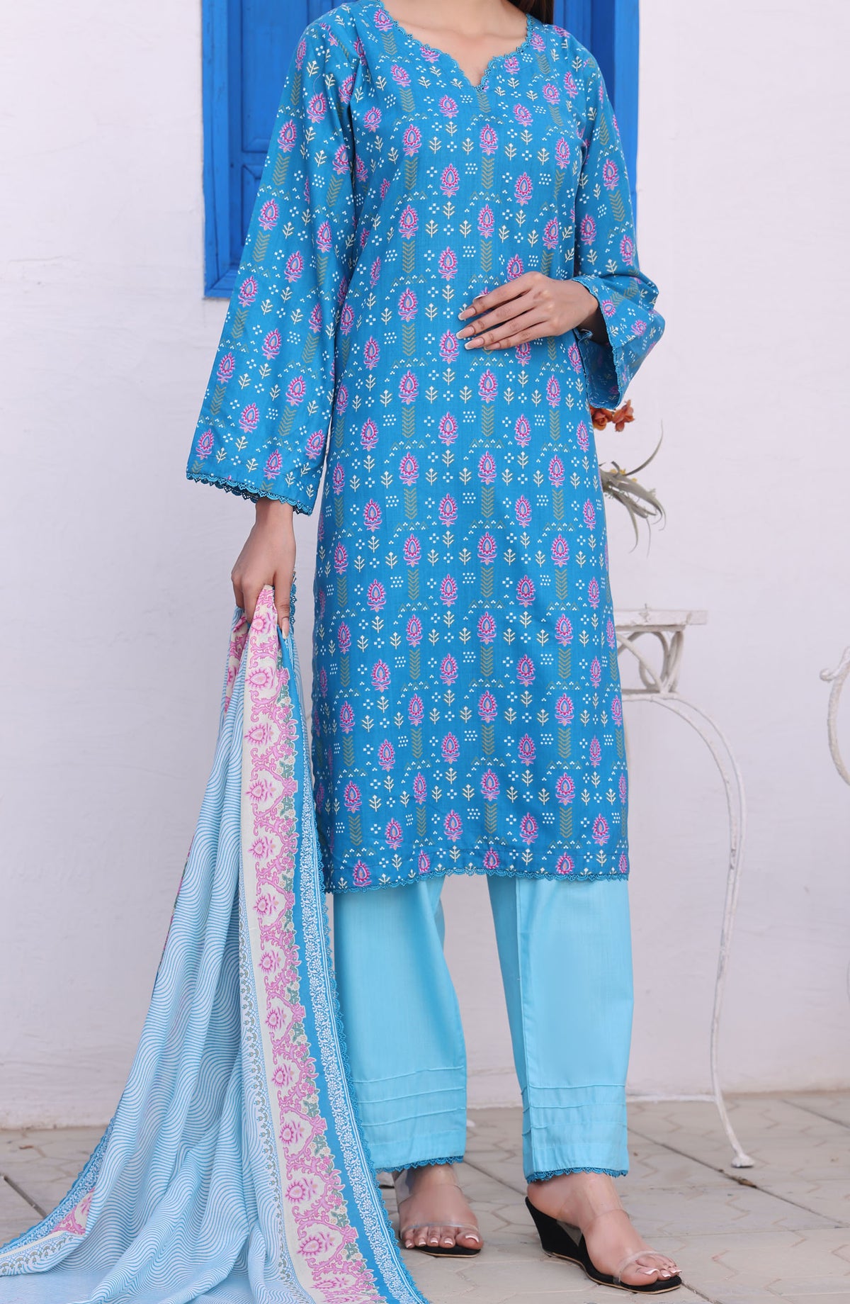 Amna Khadija Printed Wrinkle Free Unstitched 3 Piece Suit - 1156-A - AK25WFV26 - Blue - Casual Collection