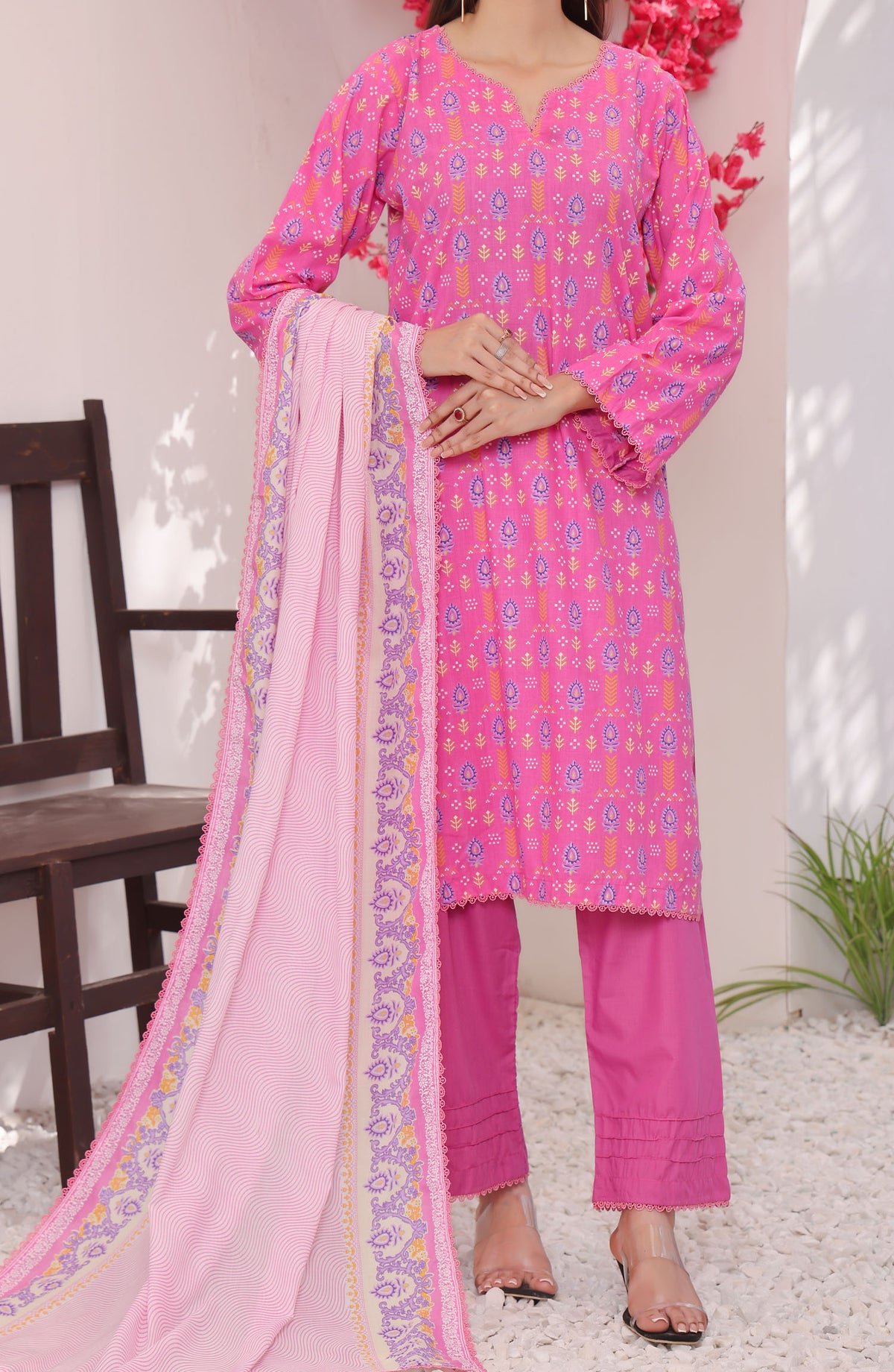 Amna Khadija Printed Wrinkle Free Unstitched 3 Piece Suit - 1156-D - AK25WFV26 - Pink - Casual Collection