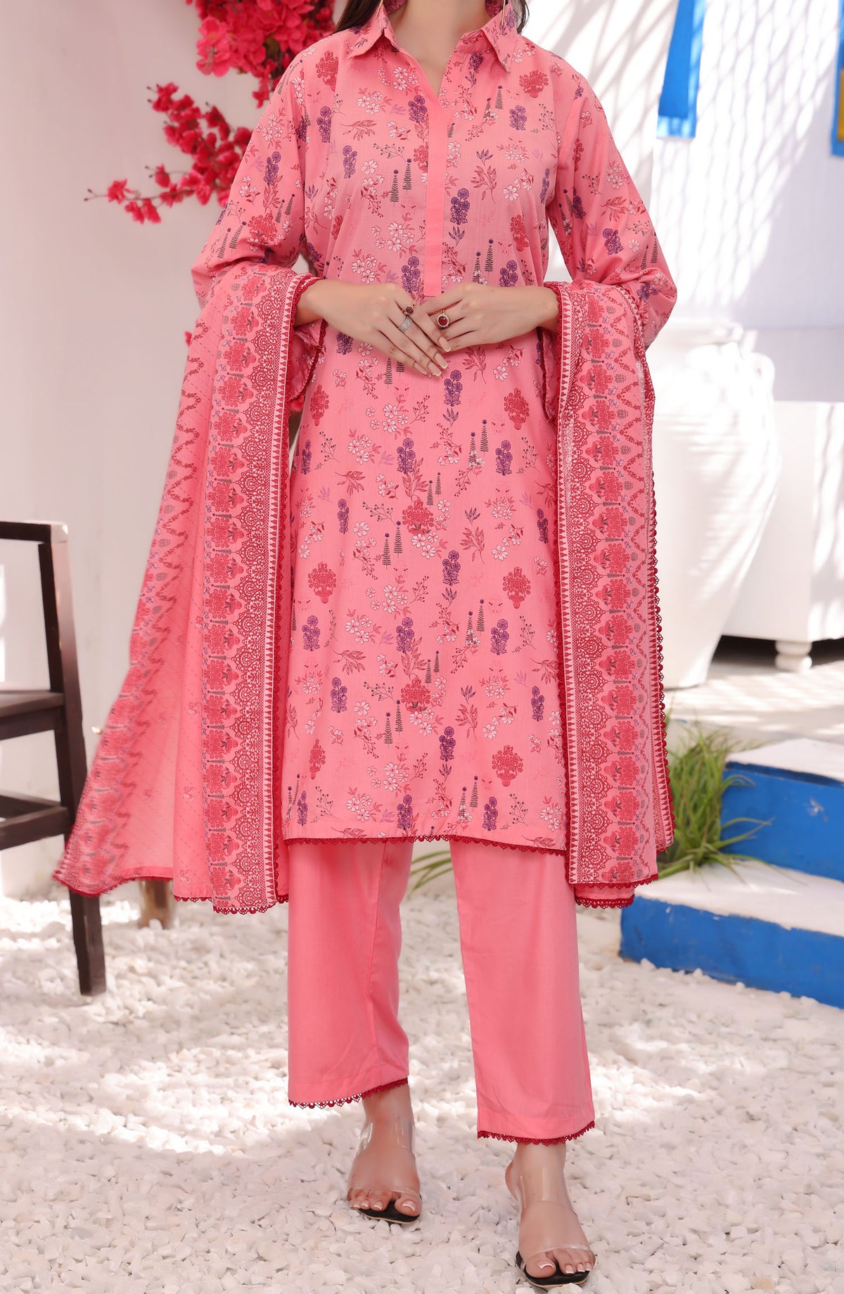 Amna Khadija Printed Wrinkle Free Unstitched 3 Piece Suit - 1157-A - AK25WFV26 - Pink - Casual Collection