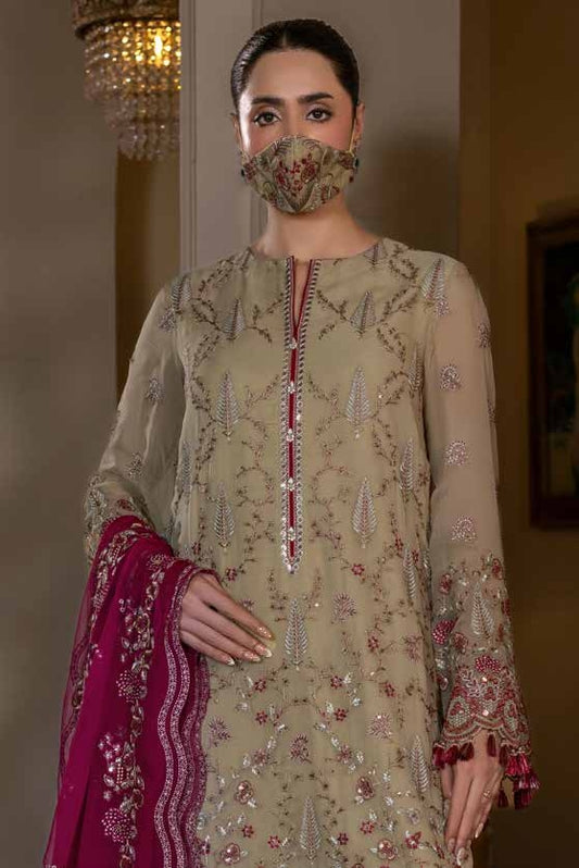 Kuch Khas By Flossie Chandani At Premium Chiffon 3pc Unstitched Suit - KKFCAK - D-08 - Light Pista
