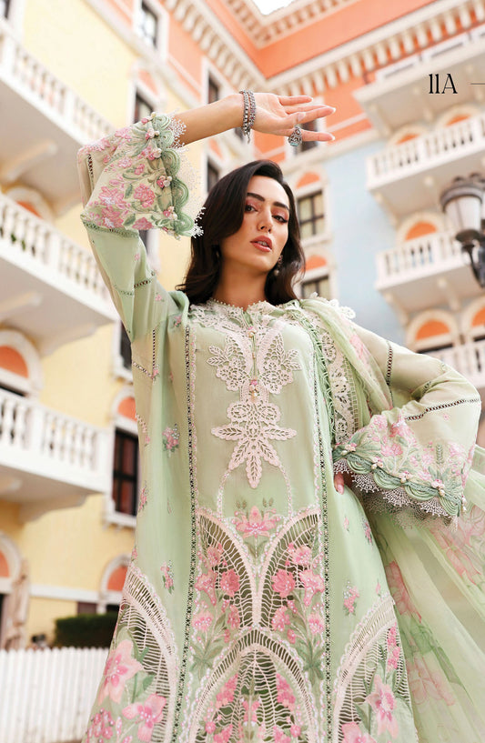 Maria B Luxury Embroidered Lawn Unstitched 3 Piece Suit - 11A - MAB26LLW - Green - Summer Collection