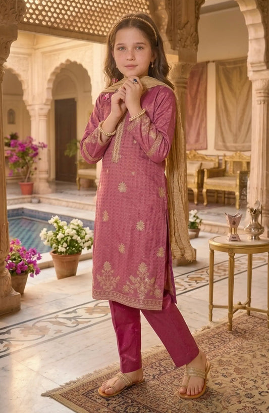 Girls 3 Piece Maroon Embroidered Maysuri Suit - 10745-Mar - MOD26MT - Festive Collection