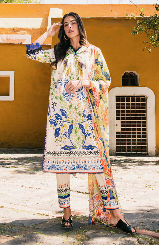 Hemline by Mushq Embroidered Lawn Unstitched 3 Piece Suit - Magnolias - MQ25LDHP - Off White - Summer Collection