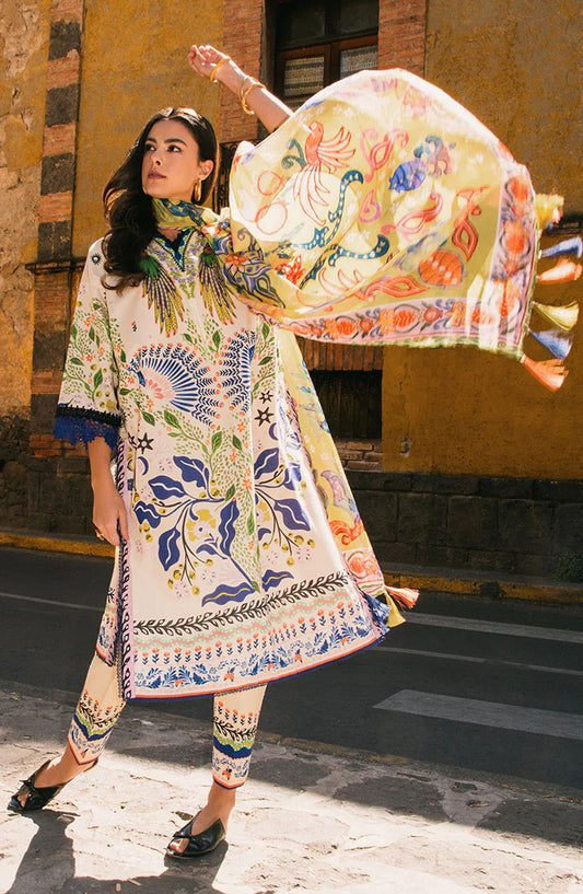Hemline by Mushq Embroidered Lawn Unstitched 3 Piece Suit - Magnolias - MQ25LDHP - Off White - Summer Collection