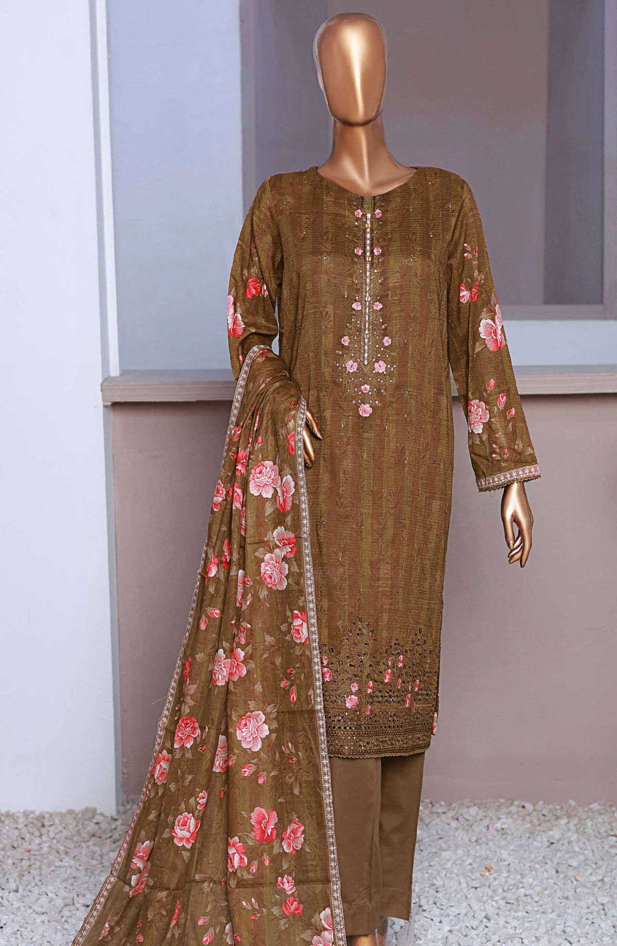 Vital by HZ Textile Embroidered Lawn Unstitched 3 Piece Suit - VEC-111 - HZ25VEBD - Brown - Summer Collection