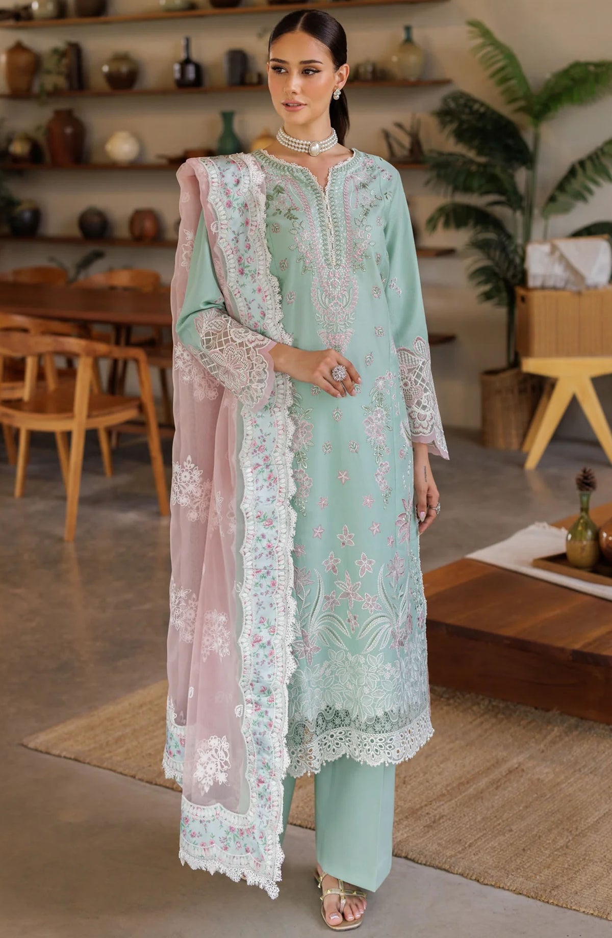 Xenia Embroidered Lawn Unstitched 3 Piece Suit - Ksenia - XF25LL - Sea Green - Summer Collection