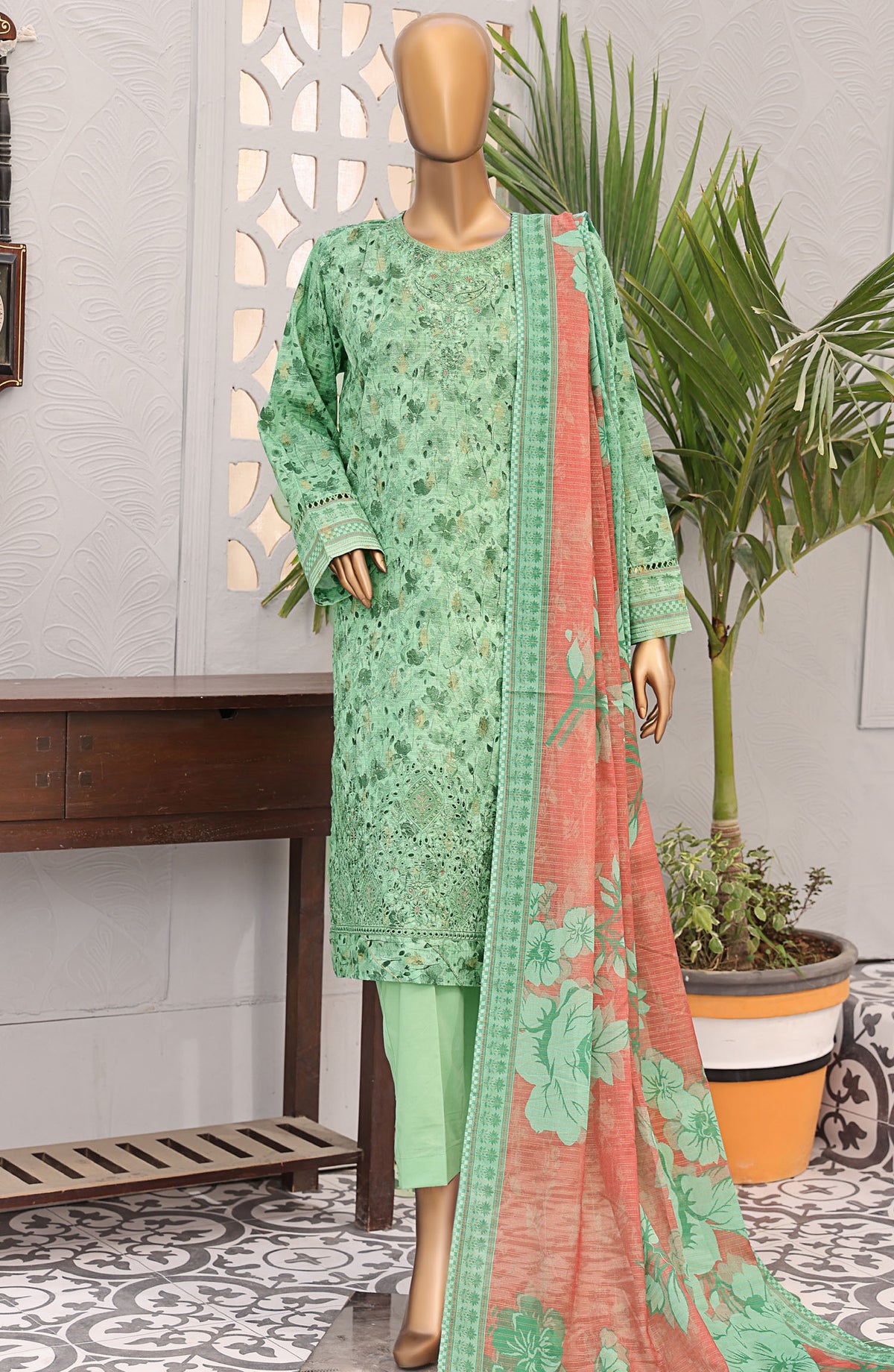 Majestic by HZ Textile Embroidered Lawn Unstitched 3 Piece Suit - MJE-18 - HZ25MJE - Green - Summer Collection