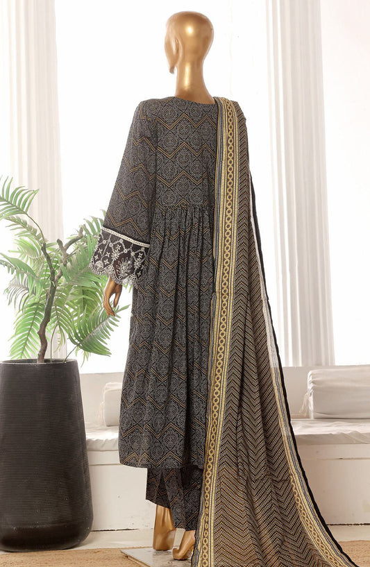 Bin Saeed Embroidered Lawn Stitched 3 Piece Frock - SM-801 - BS25LFV2 - Black - Summer Collection