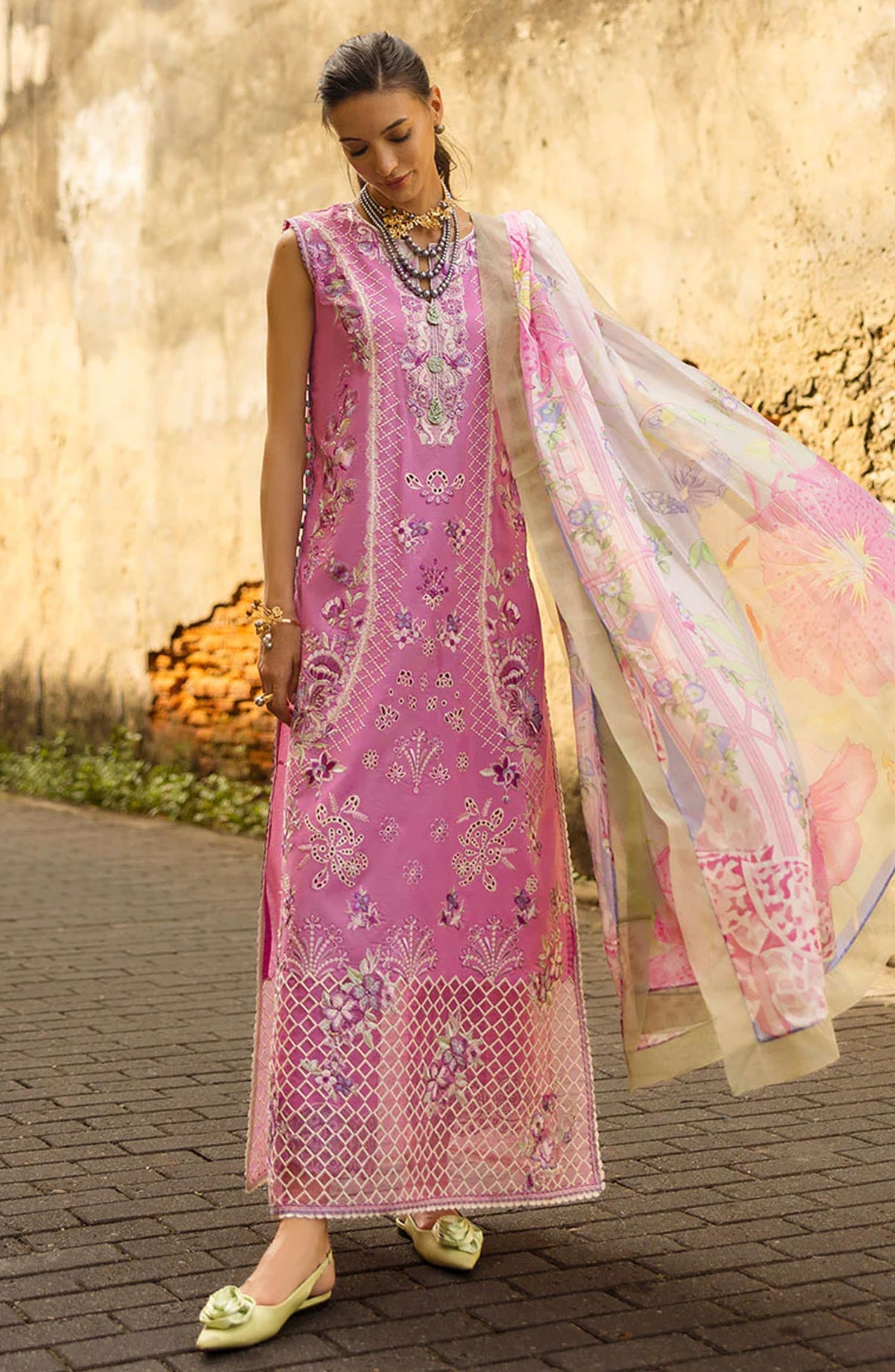 Manaram by Mushq Embroidered Lawn Unstitched 3 Piece Suit - Timeless Wave - MQ25MLL - Pink - Summer Collection