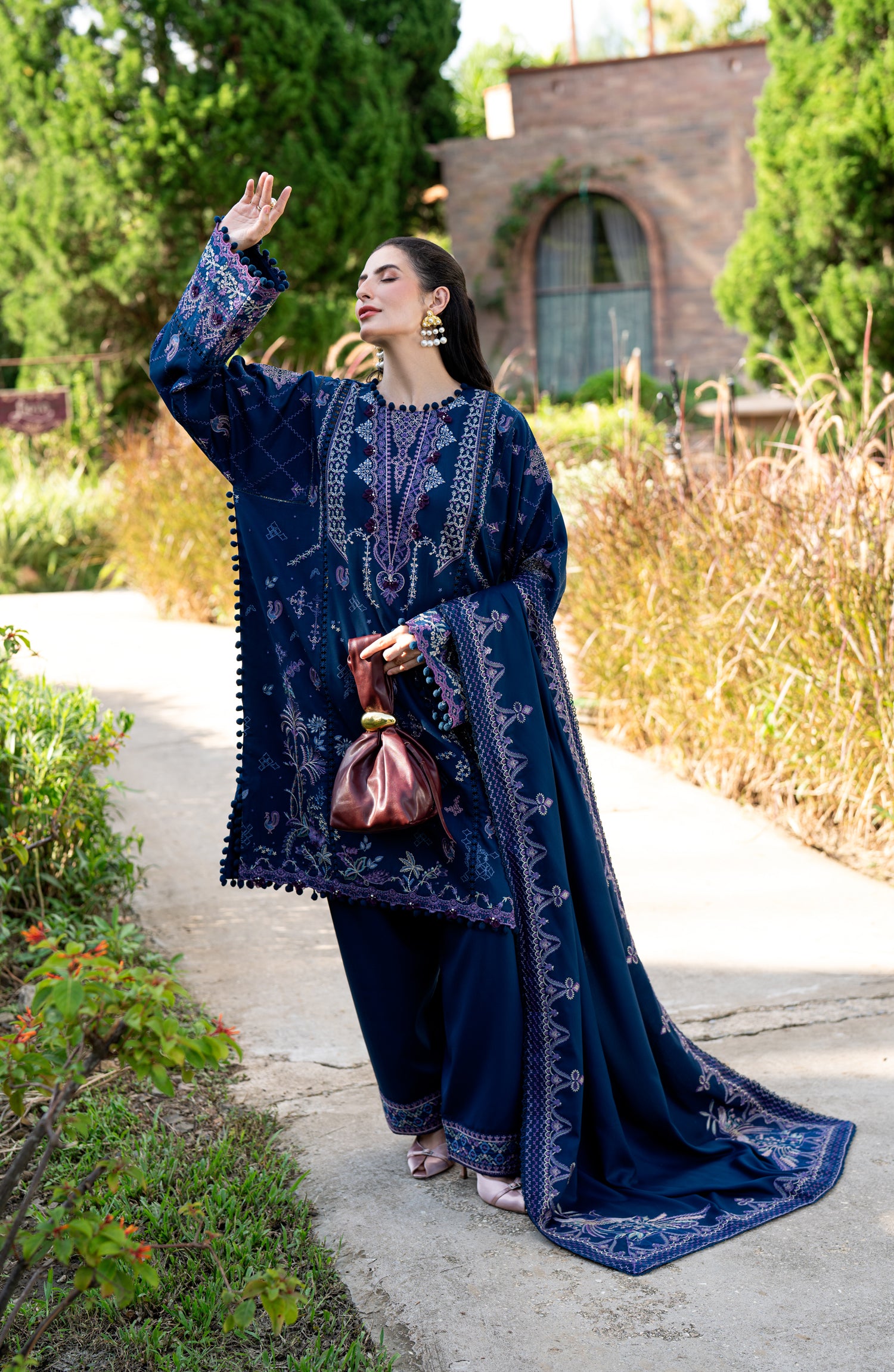 Florent Serenity Embroidered Marina Twill Unstitched 3 Piece Suit - 12 Astrid - FL26SNT - Blue - Winter Collection