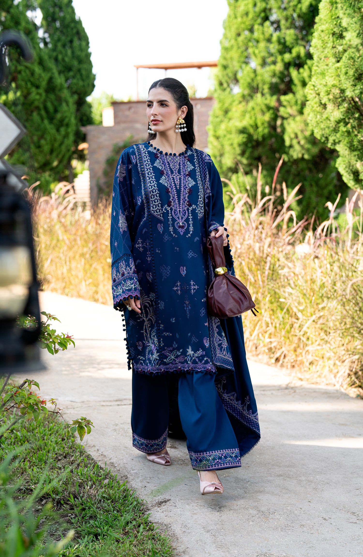 Florent Serenity Embroidered Marina Twill Unstitched 3 Piece Suit - 12 Astrid - FL26SNT - Blue - Winter Collection