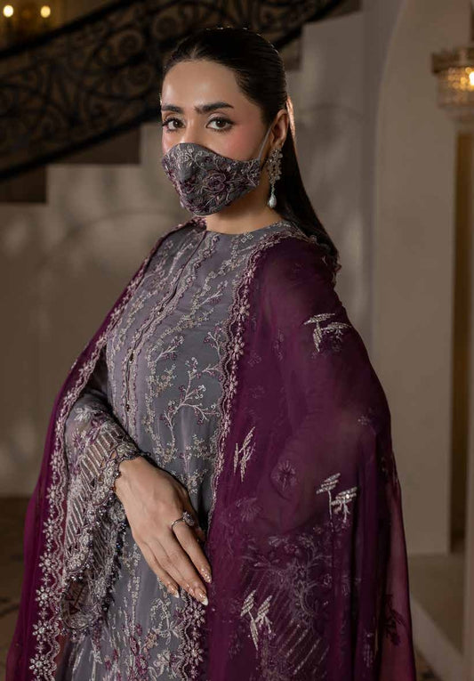 Kuch Khas By Flossie Chandani At Premium Chiffon 3pc Unstitched Suit - KKFCAK - D-09 - Grey