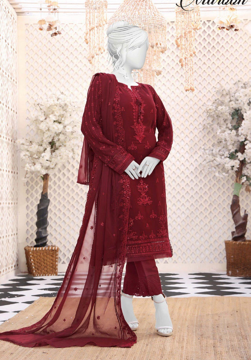 127 C MAROON HZ Formals Chiffon Embroidered RTW Vol 01