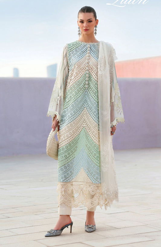 Maria B Luxury Embroidered Lawn Unstitched 3 Piece Suit - 12A - MAB26LLW - White - Summer Collection