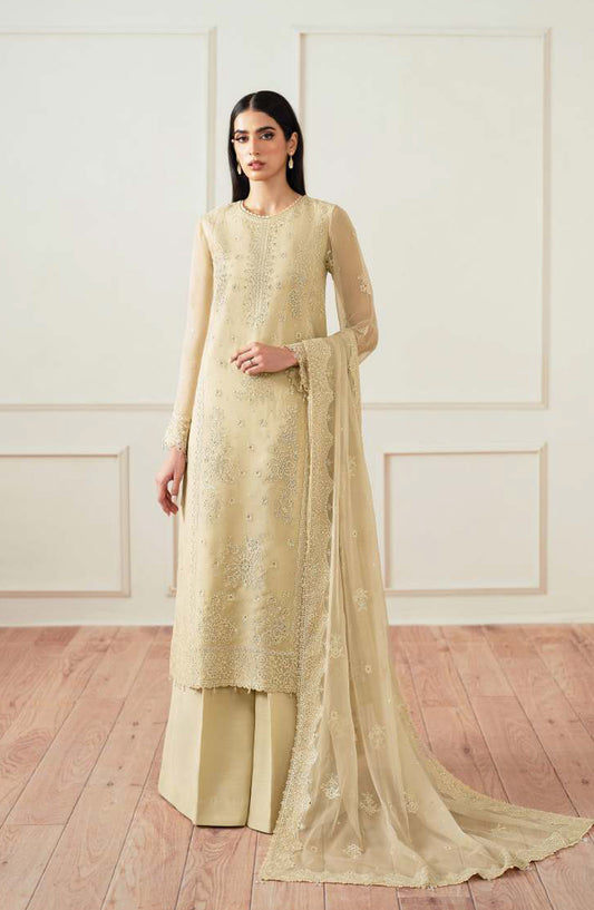Farasha Luxury Essence Formals Embroidered Chiffon Unstitched 3 Piece Suit - Beige Dusk - FSH25EF - Beige - Festive Collection