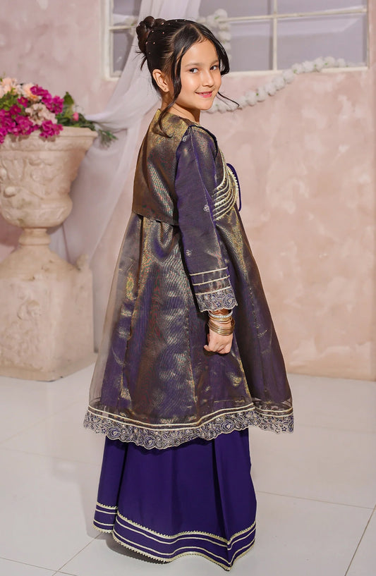 Royal Blue 3 Piece Embroidered Maysuri Gharara - 10610-Blu - MOD26MT - Festive Collection