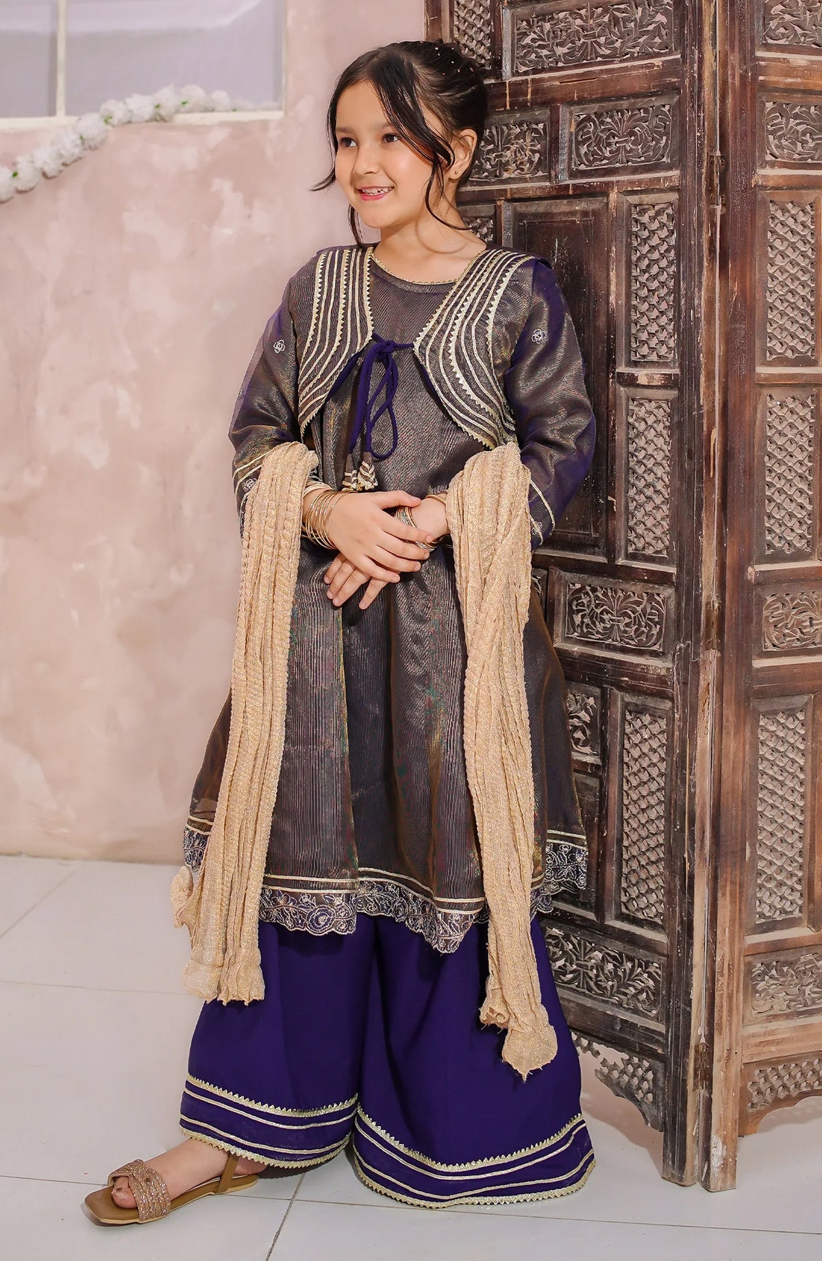 Royal Blue 3 Piece Embroidered Maysuri Gharara - 10610-Blu - MOD26MT - Festive Collection