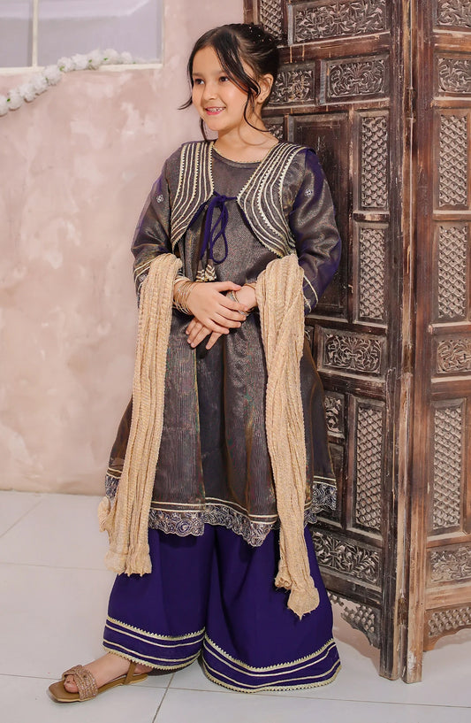 Royal Blue 3 Piece Embroidered Maysuri Gharara - 10610-Blu - MOD26MT - Festive Collection