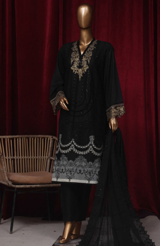Bin Saeed Embroidered Cotton Stitched 3 Piece Suit - LF-102 - BS25PCV3 - Black - Summer Collection