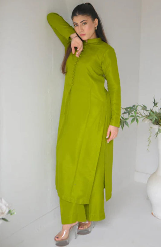 Zauk Casual Rawsilk 2 Piece Suit - Pine - ZK25CC - Green - Casual Collection