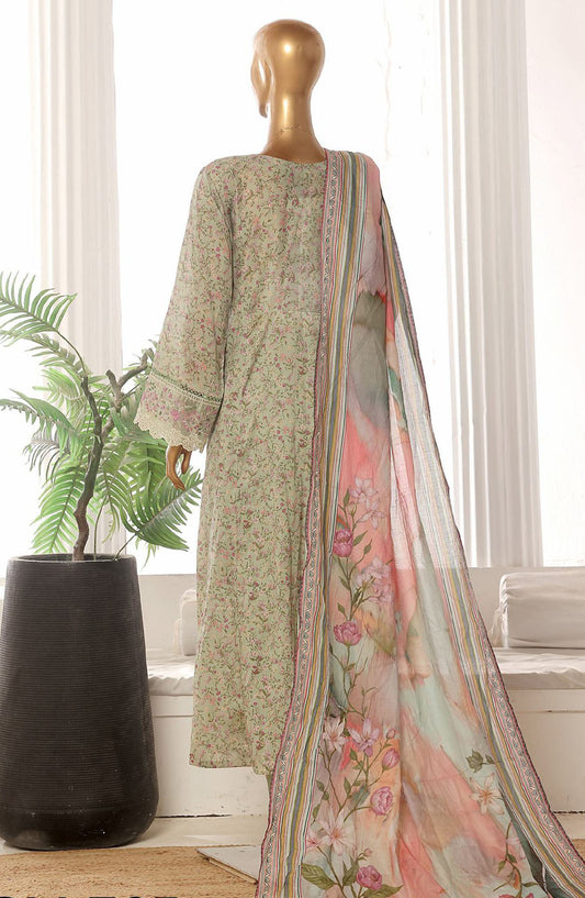 Bin Saeed Embroidered Lawn Stitched 3 Piece Frock - SM-765 - BS25LFV2 - Green - Summer Collection